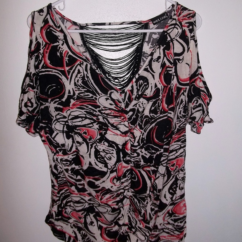 Cute Spring Patterned Cold Shoulder Top